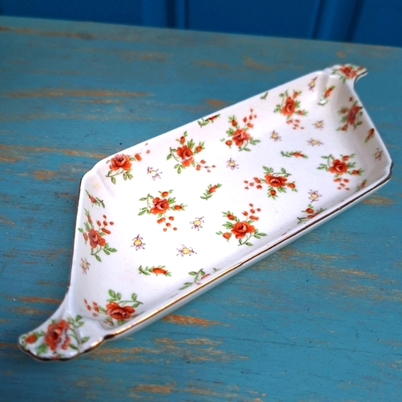 Vintage Porcelain Trinket Dish Vanity Tray Antique Gold Leaf Flowers Japan Mark - Picture 12 of 16